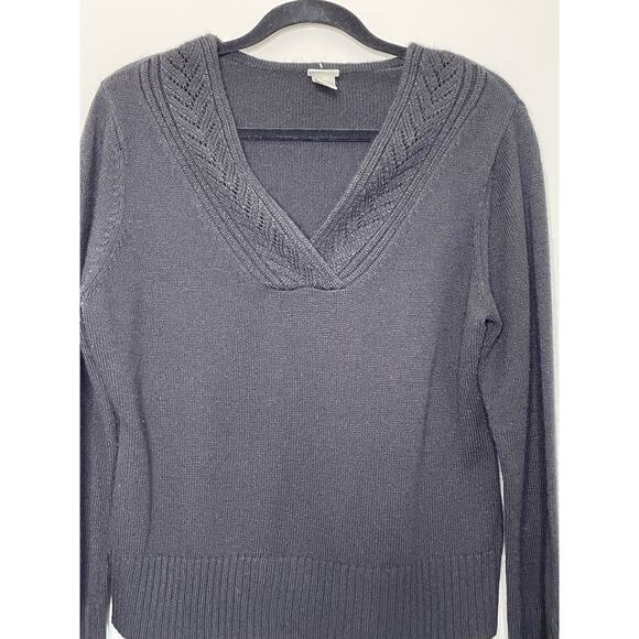 Vtg Y2K Fashion Bug Pullover Sweater  V Neck Long Sleeve‎ Black Dark Academia L - Picture 2 of 10